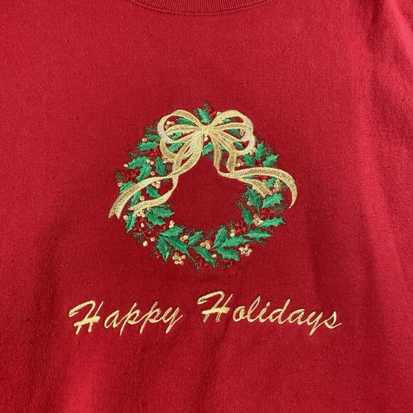 Vintage 90s Holiday Christmas JERZEES embroidered Sweatshirt Size 2X - Picture 2 of 4